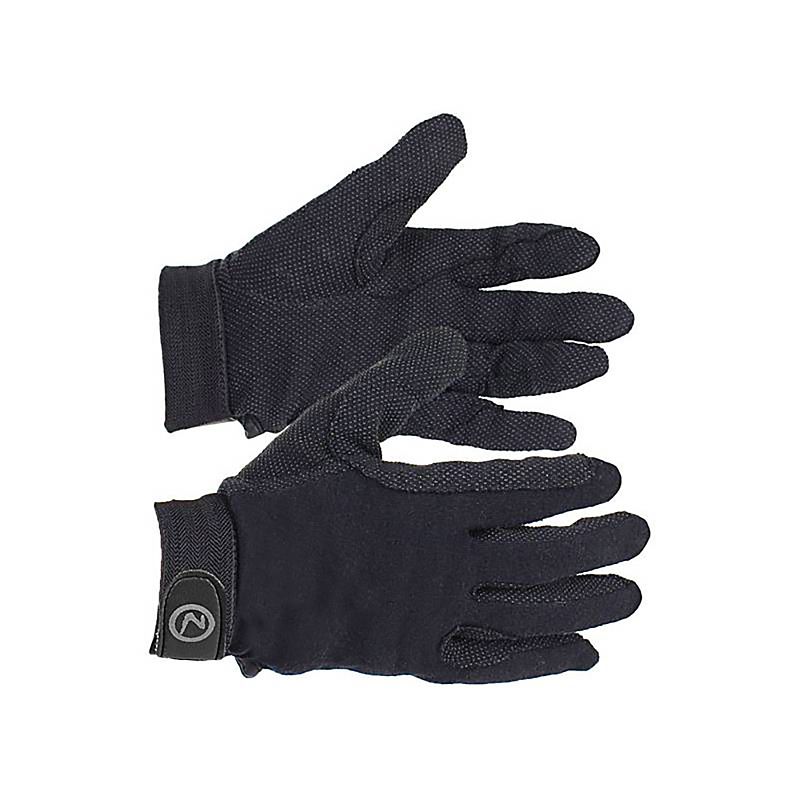 Pair of black textured sports gloves on a white background.