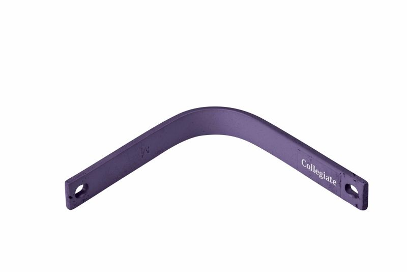 Curved purple metallic Collegiate brand tool with two drilled holes.