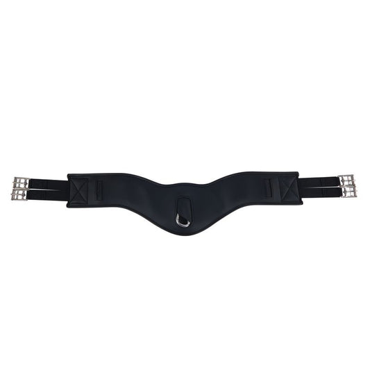 Collegiate brand black elasticated horse girth with silver buckles.