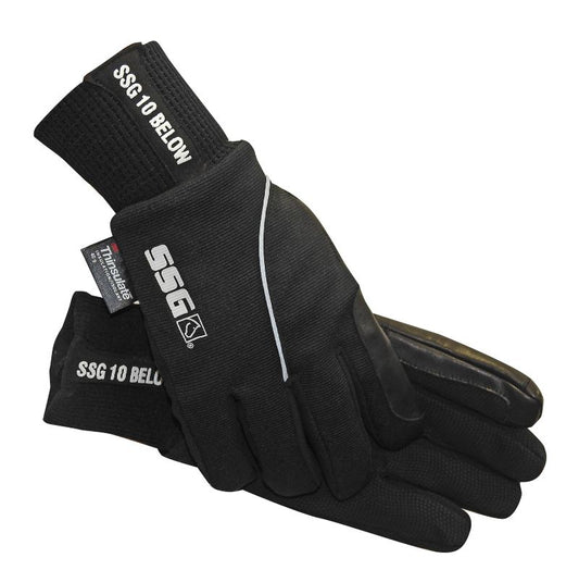 Black SSG 10 Below thermal gloves with white trim on wrist.