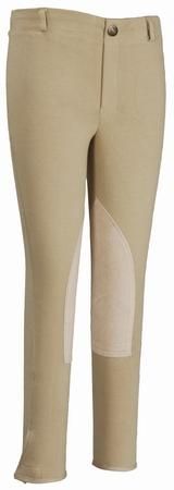 Tuffrider beige equestrian riding breeches with knee patches.