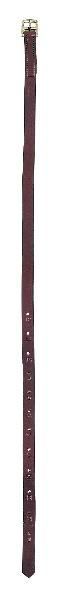 Brown stirrup leathers with multiple adjustment holes and buckle.