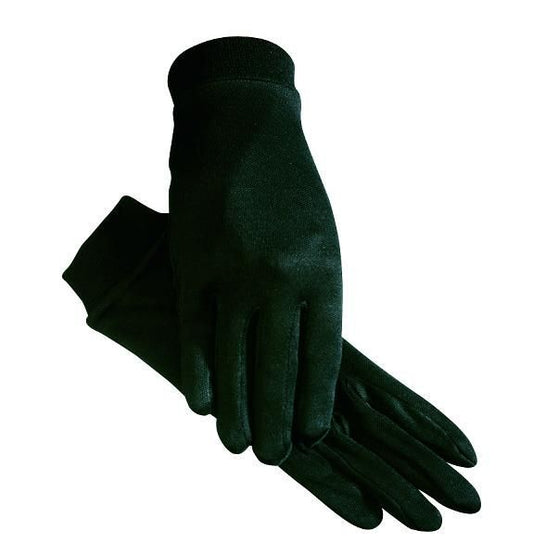 Pair of black gloves isolated on white background.