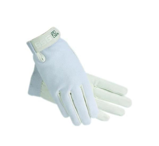 A pair of light blue and white sporty gloves against white background.