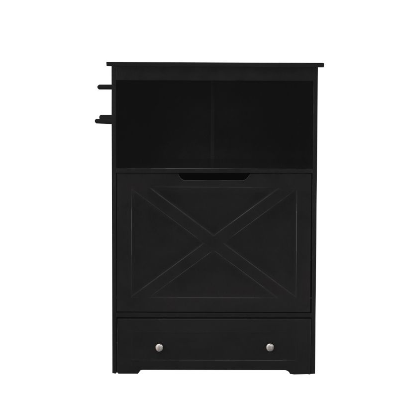 Merry Products brand black wooden litter box cabinet with storage.