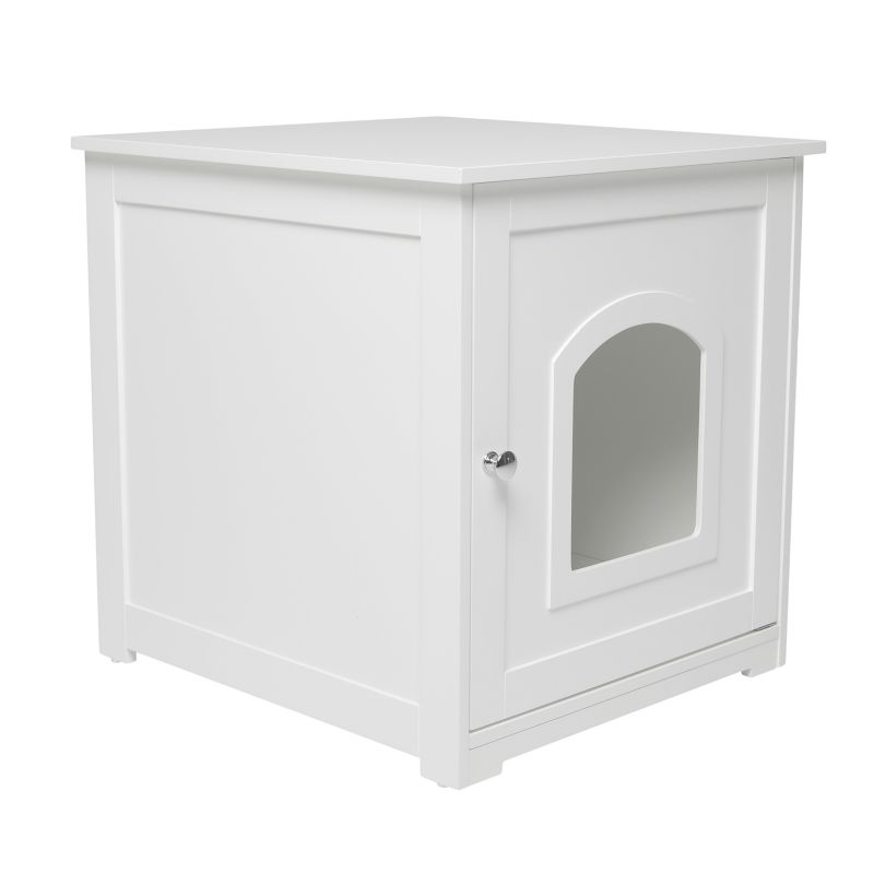 Merry Products white wooden pet house with arched door design.